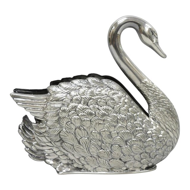 Vintage Art Nouveau Godinger Italy Silver Plated Swan Bird Napkin Letter Holder For Sale
