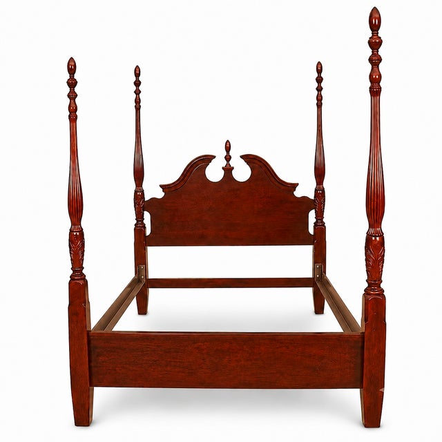 1980s Cherry Queen Size Headboard Foot Board Rails and Supports For Sale In Tampa - Image 6 of 10
