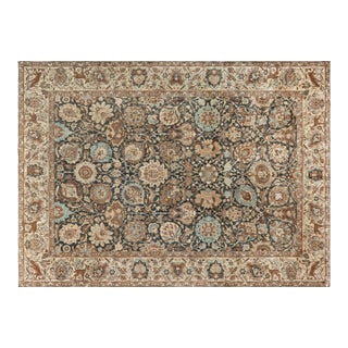19th Century Persian Tabriz Dark Brown, Beige and Blue Handwoven Wool Rug For Sale