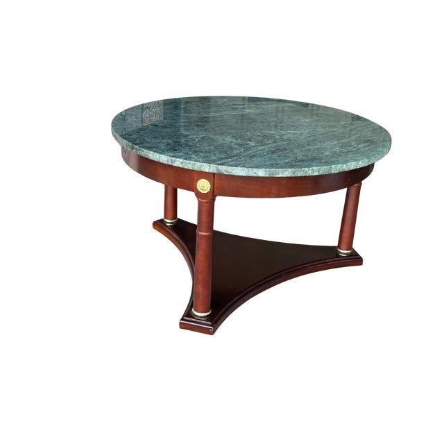 Late 20th Century Vintage Regency-Style Mahogany Coffee Table With Green Marble Top For Sale - Image 5 of 10