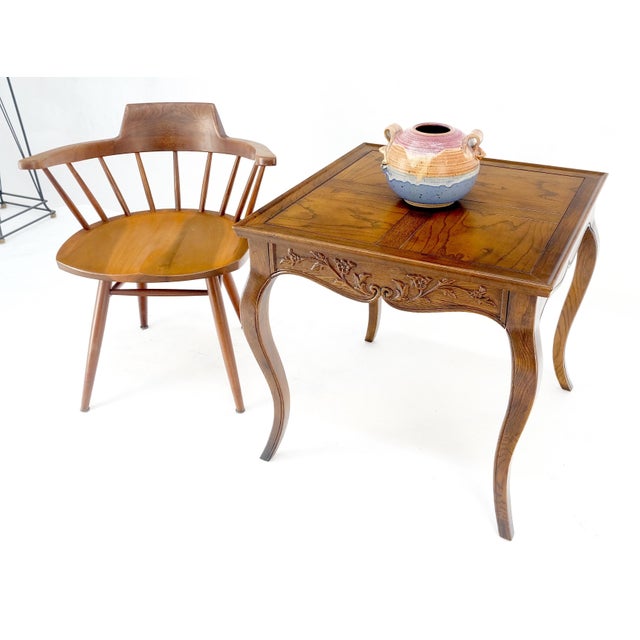 Mid-Century Modern Henredon Carved Drawer Front Burl Wood Parquetry Top Cabriole Leg Side End Table For Sale - Image 3 of 12