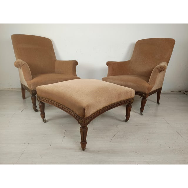 Louis XVI Style Lounge Chairs and Ottoman, Set of 3 For Sale - Image 3 of 18