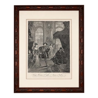1828 Republished William Hogarth Engraving “King Henry the Eighth & Anna Bullen” in Victorian Walnut Frame For Sale