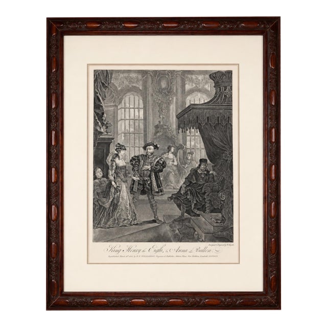 1828 Republished William Hogarth Engraving “King Henry the Eighth & Anna Bullen” in Victorian Walnut Frame For Sale