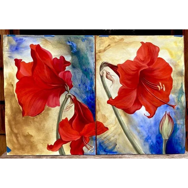 Contemporary "Red Blossoms 2" Contemporary Botanical Still Life Mixed-Media Painting For Sale - Image 3 of 4