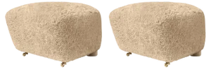 Set of Honey Natural Oak Sheepskin the Tired Man Footstools by Lassen