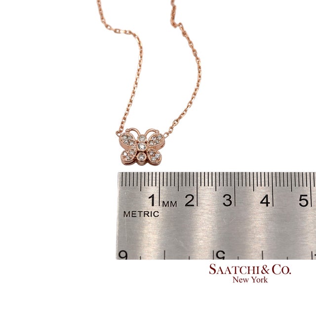 14k(585) Rose Gold Natural Diamond Butterfly Pendant Necklace With Chain For Sale - Image 12 of 12