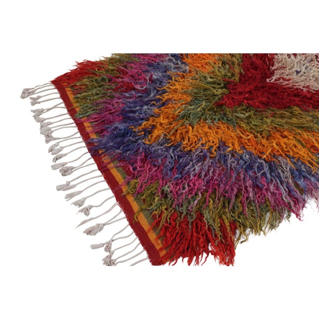 Hand-Knotted Vintage Turkish Tulu Rug in Multicolor Shag Pile by Rug & Kilim For Sale - Image 4 of 6