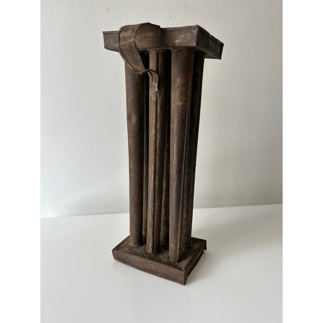 Primitive antique tin 6 candle mold with handle. Sculptural piece, rustic farmhouse decor. Candle mold makes slightly...