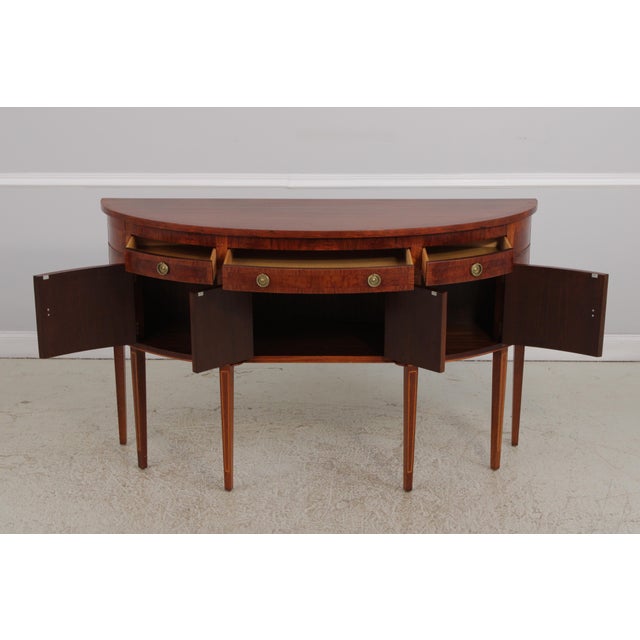 Federal Style D-Shape Walnut Inlaid Demi-Lune Server Sideboard For Sale - Image 4 of 18