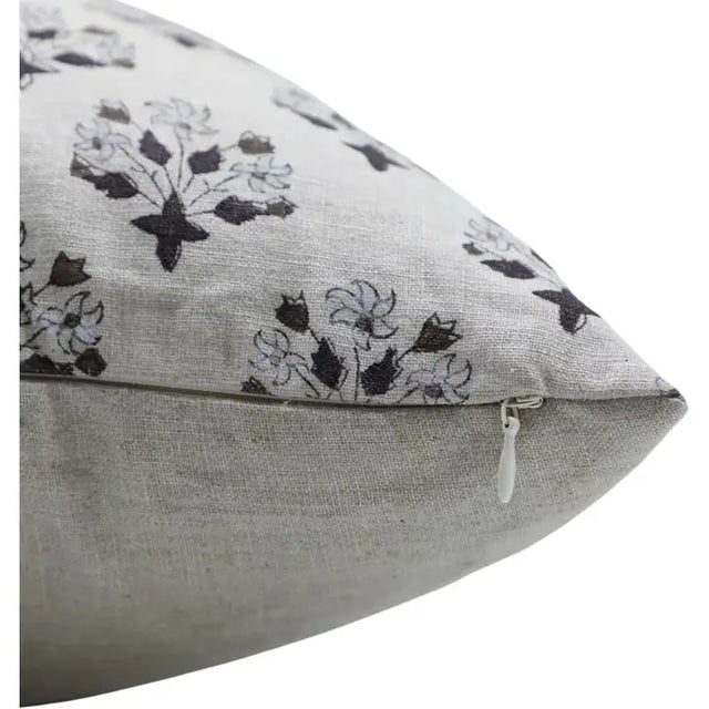 Art Deco Fabdivine Handcrafted Block Print Cushion Cover 14x14 Inch Pure Linen- Diwali Flower For Sale - Image 3 of 3