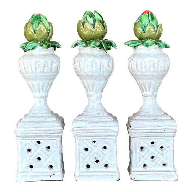 Vintage Boho Glazed Ceramic Rosebud Towers - Set of 3 For Sale