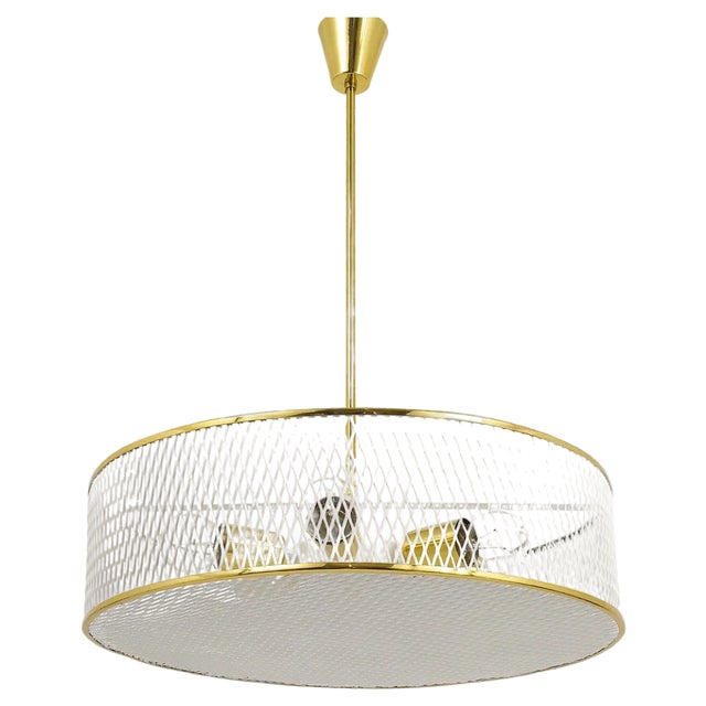Mid-Century Brass Pendant Lamp attributed to Mathieu Matégot, France, 1950s For Sale