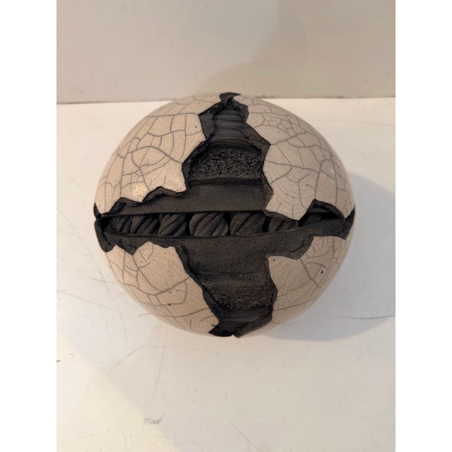 Contemporary Vintage Michael Mick Raku Ceramic Sphere Sculpture For Sale - Image 3 of 9