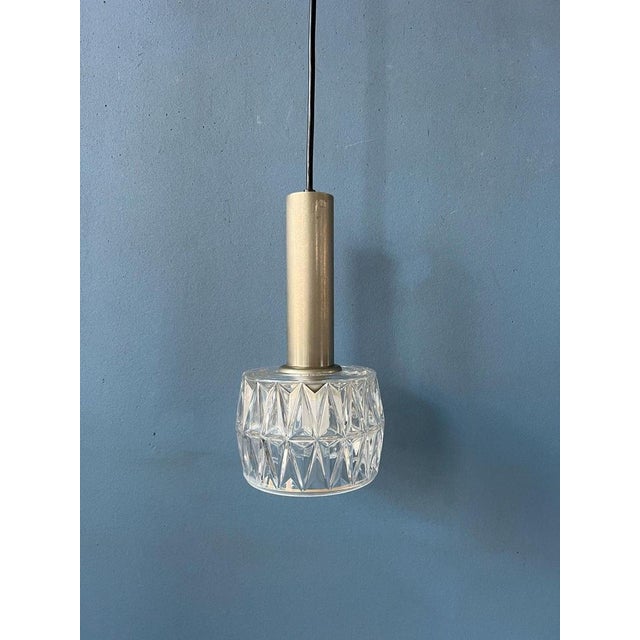 Silver Mid-Century Crystal Glass Pendant Lamp For Sale - Image 8 of 11