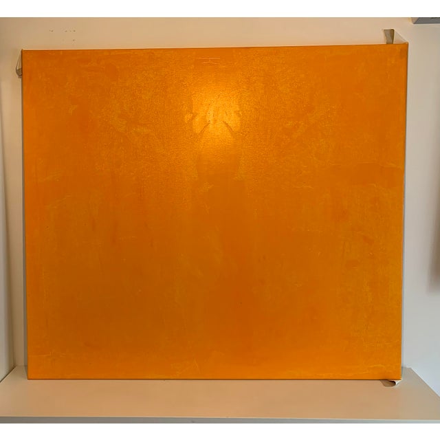 Contemporary Large Orange Abstract Oil Painting on Canvas, 55x63 Extra Large Textured Wall Art, Minimalist Impasto Ochre Painting, Modern Living Room Decor For Sale - Image 3 of 5