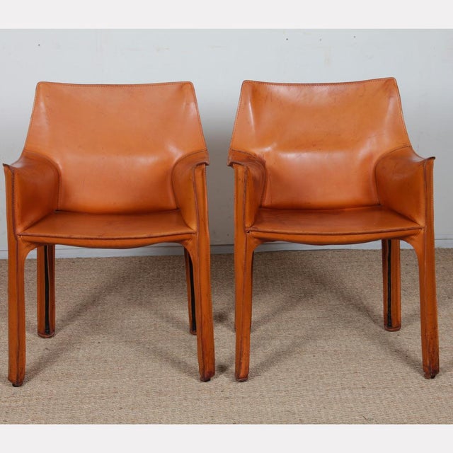 Brown CAB 413 Armchairs attributed to Mario Bellini for Cassina, 1970, Set of 2 For Sale - Image 8 of 9
