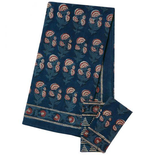 Textile Carnation 10-Seat Indigo/Brick Red Tablecloth For Sale - Image 7 of 8