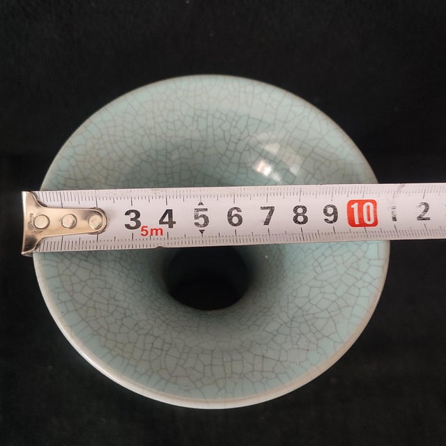 Art Deco Chinese Ceramic Vase,Guan Ware Crackle Glaze Celadon Porcelain Huagu Vase For Sale - Image 3 of 10