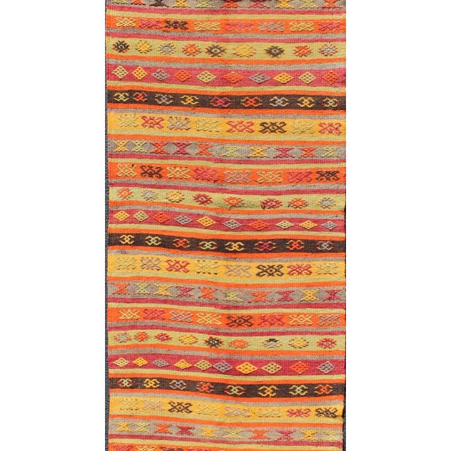 Mid 20th Century Vintage Turkish Kilim Runner With Multicolor Stripes and Tribal Motifs 2'9 X 10'6 For Sale - Image 5 of 10