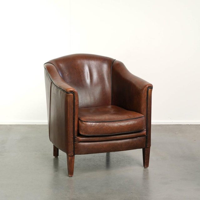 Sheepskin Armchair in a Deep Brown Color Finished with Black Piping For Sale - Image 13 of 13