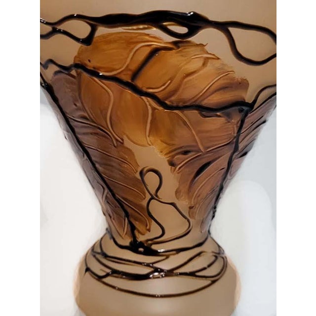 Glass Vintage 14” Italian Frosted Amber Art Glass Trumpet Vase - Art Nouveau Style For Sale - Image 7 of 12