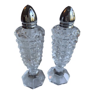 1960s Vintage Diamond Cut Glass Salt & Pepper Shakers- a Pair For Sale