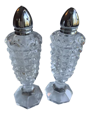 1960s Vintage Diamond Cut Glass Salt & Pepper Shakers- a Pair