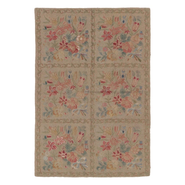 Textile Antique 20th Century Hooked Rug With Floral Panels in Beige & Soft Hues - Rug & Kilim For Sale - Image 7 of 11