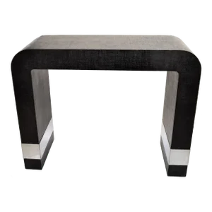 1980s Karl Springer Style Grasscloth Chrome Waterfall Console Table Postmodern