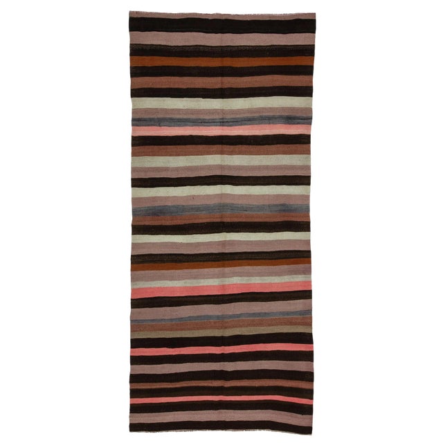 Striped Vintage Wool Kilim Rug- 4′9″ × 10′8″ For Sale