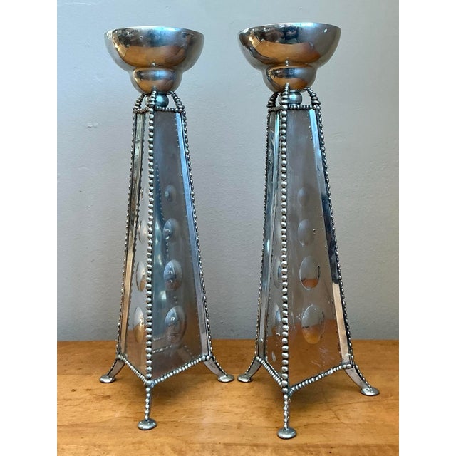 Vintage 1994 Signed Mirrored Candlestick Holders - A Pair For Sale - Image 11 of 12