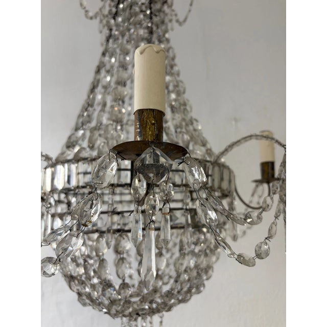 19th C Rare Crystal Beaded Empire Chandelier French Hand Tied Oval Prisms, C1850 For Sale - Image 16 of 17
