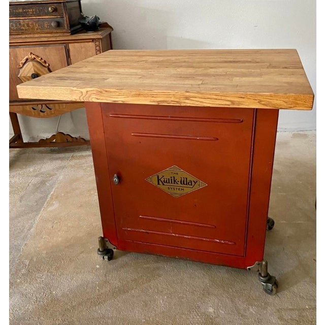 The Kwik Way System Repurposed 1940's Industrial Rolling Valve Cabinet Now a Bar Service Cart For Sale - Image 4 of 10