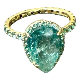 2.20 Ct Pear Shape Pariba Tourmaline Ring in 18 K Gold Size 3.5 For Sale