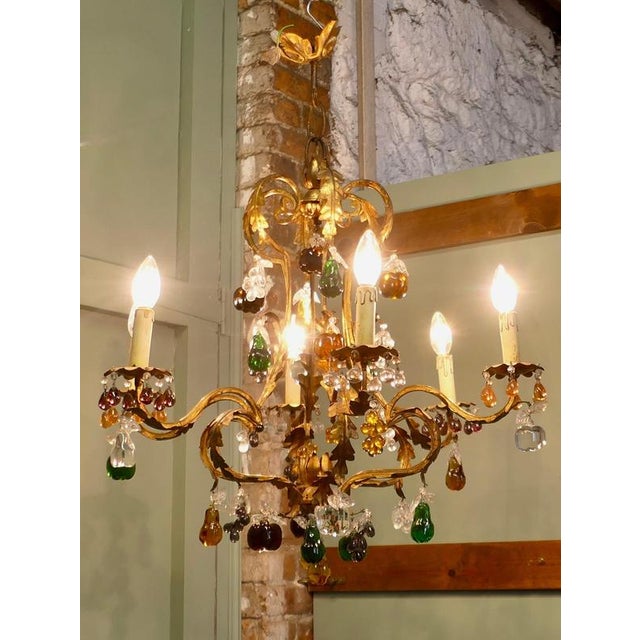 6 Arm Crystal Chandelier with Coloured Fruits, 1920 For Sale - Image 4 of 8
