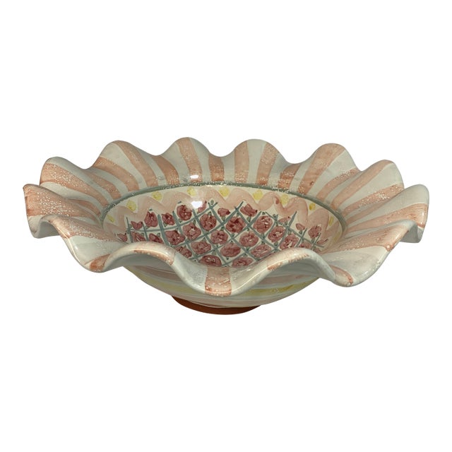Vintage MacKenzie-Childs "Rose Cottage" Fluted Ruffle Bowl For Sale