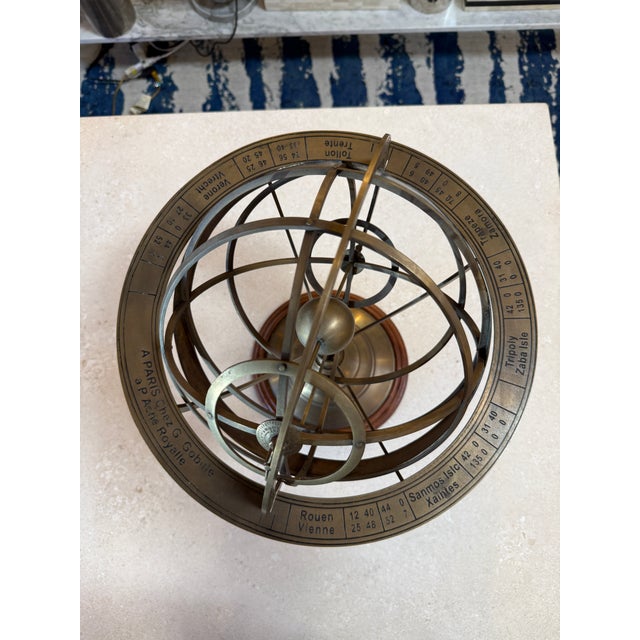 1970s Brass Armillary Sphere on Wooden Base, Celestial Decorative Object For Sale - Image 5 of 7