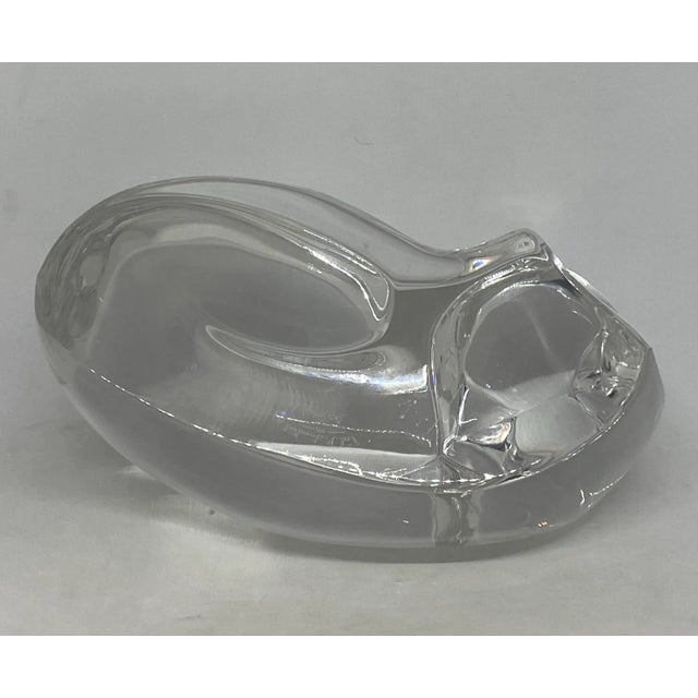 Glass Late 20th Century Val St. Lambert Large Crystal Clear Curled Up Cat Figurine Signed De Sousa For Sale - Image 7 of 12