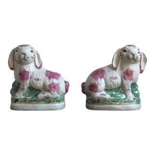 Late-20th Century Staffordshire Style Porcelain Rabbits -- a Pair For Sale