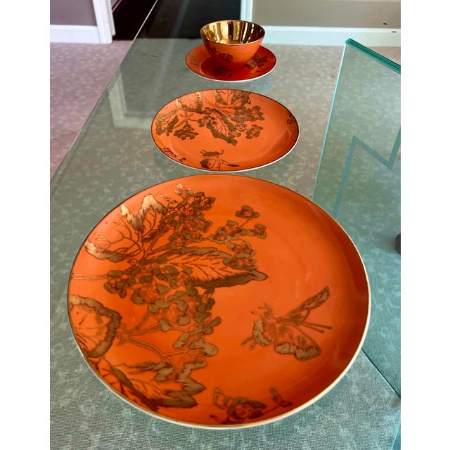 1960s Dorothy C. Thorpe California Persimmon pattern Orange & Gold Set Butterfly and floral design Fine Bone China Ceramic...