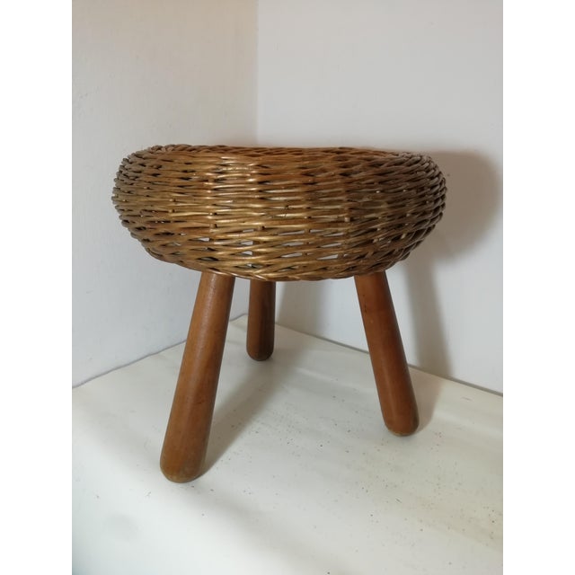 Brown Vintage Wicker Stool by Tony Paul, 1950s For Sale - Image 8 of 8