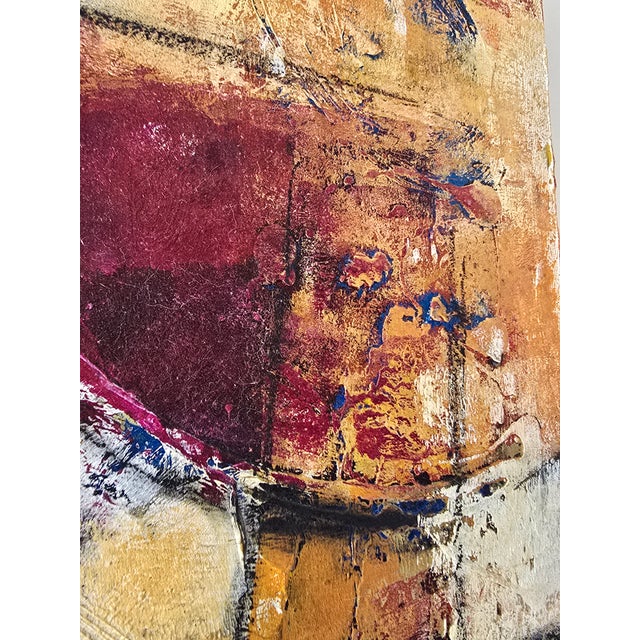 Late 20th Century Signed Contemporary Abstract Mixed Media Canvas Painting in Burgundy & Gold For Sale - Image 6 of 10