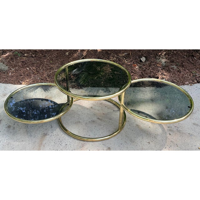 Metal Mid Century Modern Brass and Glass 3 Tier Circular Swiveling Side End Table For Sale - Image 7 of 11