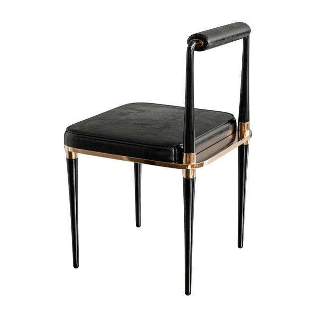 Black "Audrey" Chair, Stainless Steel, Bronze Details, Tailor Made Leather For Sale - Image 8 of 8