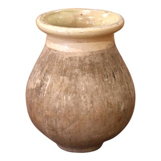 19th Century French Provencal Glazed Terracotta Olive Oil Jar From Biot For Sale