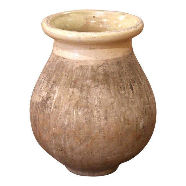 19th Century French Provencal Glazed Terracotta Olive Oil Jar From Biot For Sale