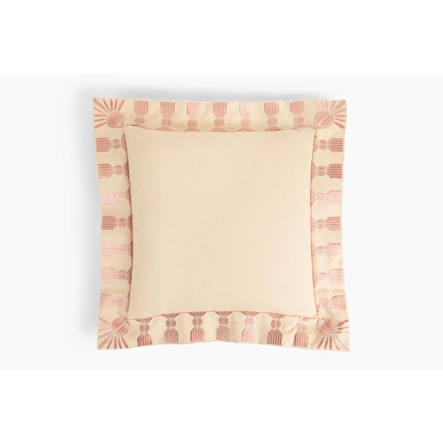 Tassel Embroidered Linen Pillow, Bisuqe and Petal Pink, 24 "x 24" For Sale - Image 10 of 14