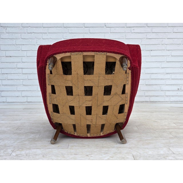Danish Armchair in Red Furniture Fabric, 1960s For Sale - Image 14 of 18
