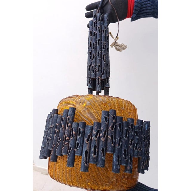 Gray Brutalist Pendant Lamp attributed to Marcello Fantoni, 1960s For Sale - Image 8 of 13